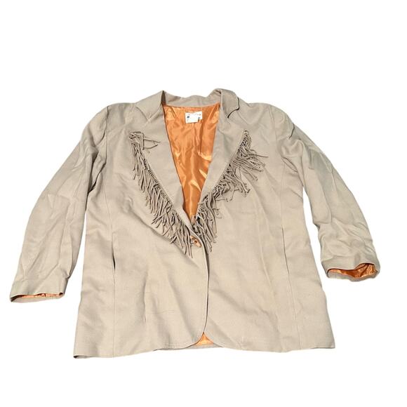 Vintage Tan Fringe Jacket Western Blazer Made USA / Women’s oversized Medium - Picture 1 of 5